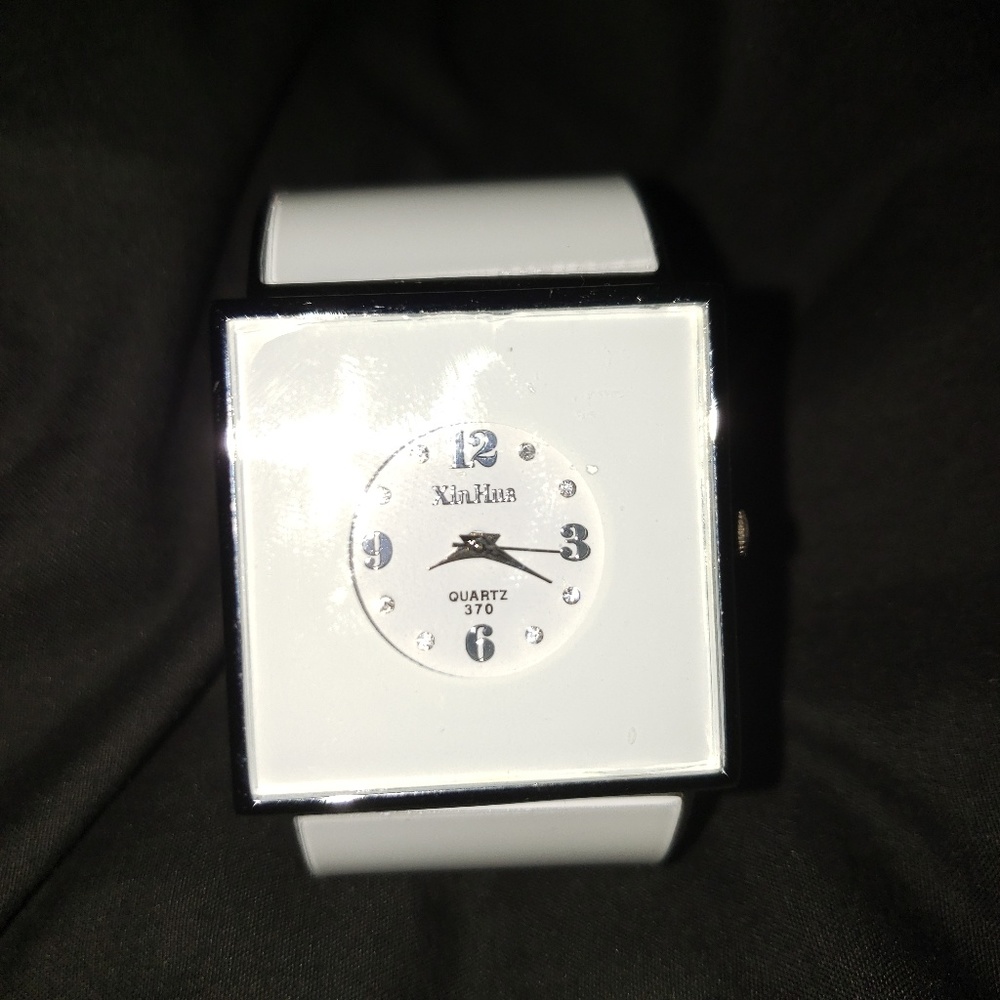 Silver & White Bangle Watch